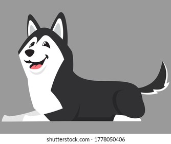 Beleuchtung Sibirien Husky Seitenansicht. Rein Haustier im Cartoon-Stil.