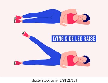 Lying Side Leg Raise Exercise, Woman Workout Fitness, Aerobic And Exercises. Vector Illustration.