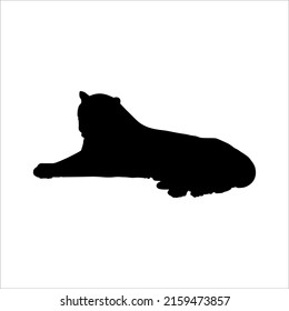 Lying (Sitting) Tiger (Big Cat Family) Silhouette for Logo or Graphic Design Element. Vector Illustration