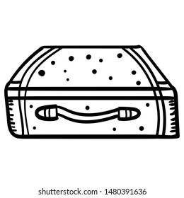 Lying suitcase. Three suitcasesr for travel. Black and white image of a suitcase. Coloring for children, leisure, antistress. Doodle. Cartoon clip art accessory for travelers. Vector illustration. 