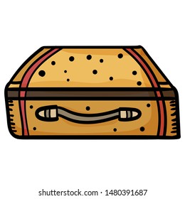 Lying suitcase. Three suitcasesr for travel. Doodle picture of a suitcase on a transparent background. Cartoon clip art accessory for travelers. Vector illustration. Vector