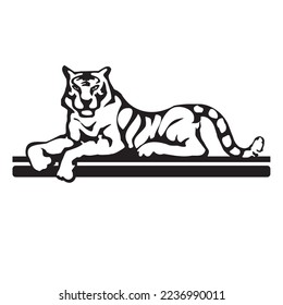 Lying tiger logotype. Vector illustration. Silhouette of striped wild animal.