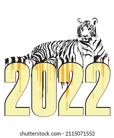 Lying Tiger  - melting outline - symbol of 2022 year. Vector illustration