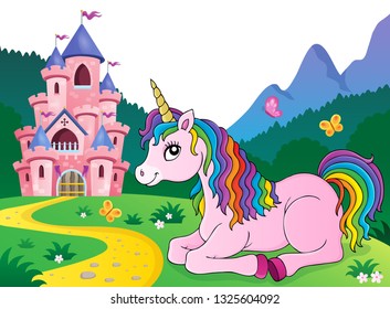 Lying unicorn theme image 4 - eps10 vector illustration.