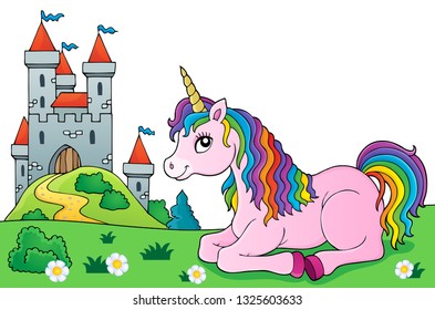 Lying unicorn theme image 5 - eps10 vector illustration.