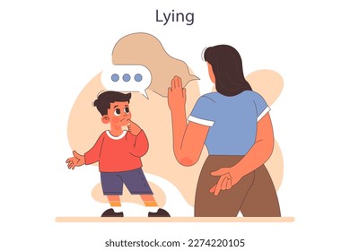 Lying. Verbal, emotional and physical abuse of a child. Parenthood failure. Abusive family and traumatizing childhood experience. Flat vector illustration