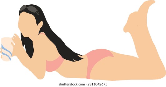 Lying Woman Bathing Suit 6 Vector Illustration