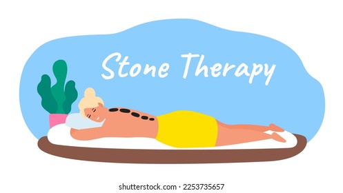 lying woman getting stone therapy vector illustration
