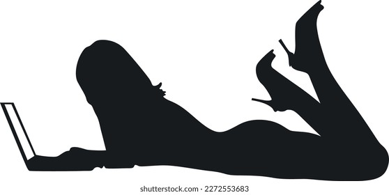 lying woman with a laptop clipart (Editable file) - Vector Illustration