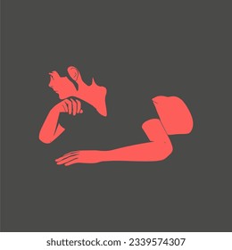Lying woman silhouette. Sport girl illustration. Casual sportwear. Young woman wearing workout clothes. Sport fashion girl in urban casual style.