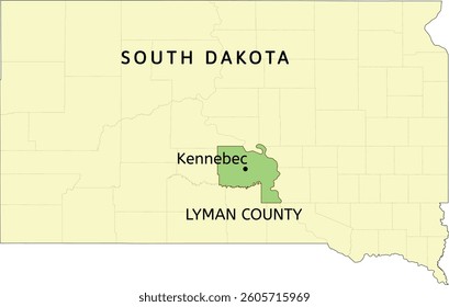 Lyman County and town of Kennebec location on South Dakota state map