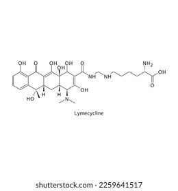 Lymecycline flat skeletal molecular structure Tetracycline antibiotic drug used in treatment. Vector illustration.