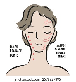 lymph drainage point massage movement direction on face infographic