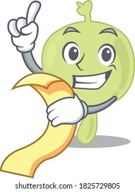 Lymph node mascot character style with a menu on his hand