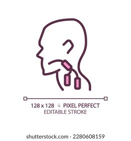 Nódulos linfáticos píxel RGB color perfecto icono lineal. Partes hinchadas del cuerpo en la garganta. El sistema inmunitario presenta síntomas. Ilustración de línea delgada. Símbolo de contorno. Dibujo del contorno del vector. Trazo editable