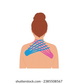 Lymphatic drainage kinesiotape taping for the posterior surface of the neck. Vector illustration isolated on the white background