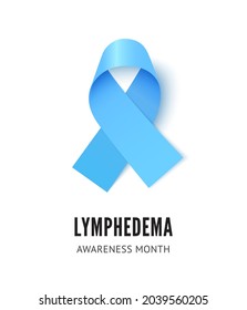 Lymphedema cancer awareness ribbon vector illustration isolated on white background. Realistic vector light blue silk ribbon with loop