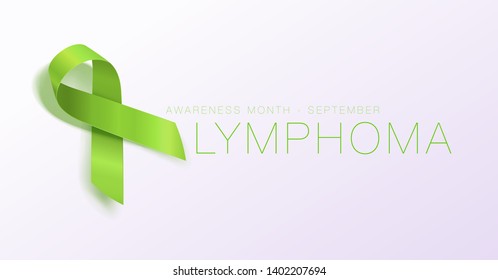 Lymphoma Awareness Calligraphy Poster Design. Realistic Lime Green Ribbon. September is Cancer Awareness Month. Vector Illustration