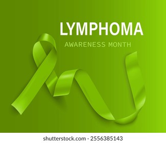 Lymphoma Awareness Calligraphy Poster Design. Realistic Lime Green Ribbon. September is Cancer Awareness Month. Vector