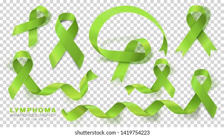 Lymphoma Awareness Month. Lime Green Color Ribbon Isolated On Transparent Background. Vector Design Template For Poster. Illustration.