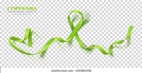 Lymphoma Awareness Month. Lime Green Color Ribbon Isolated On Transparent Background. Vector Design Template For Poster.