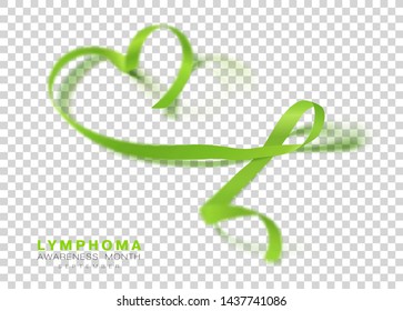 Lymphoma Awareness Month. Lime Green Color Ribbon Isolated On Transparent Background. Vector Design Template For Poster.