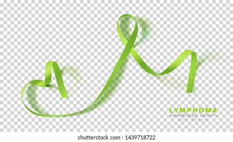 Lymphoma Awareness Month. Lime Green Color Ribbon Isolated On Transparent Background. Vector Design Template For Poster.