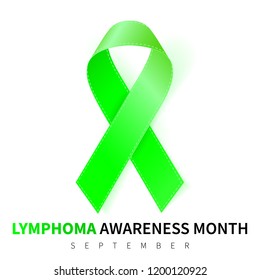 Lymphoma Awareness Month. Realistic Lime Green ribbon symbol. Medical Design. Vector illustration.