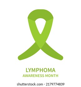 Lymphoma cancer awareness ribbon poster. Green bow for support and solidarity month. Medical concept. Vector illustration.