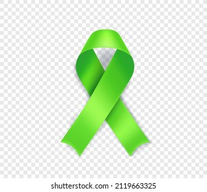 Lymphoma cancer awareness symbol. Lime ribbon isolated on transparent background