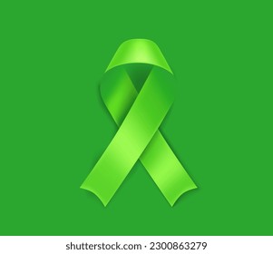 Lymphoma cancer awareness symbol. Lime ribbon isolated on green background