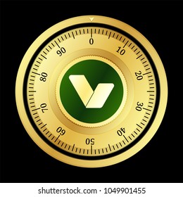 Lympo (LYM) cryptocurrency safe lock. Eps10 vector illustration isolated on black background.