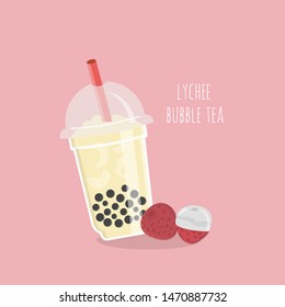 Lynchee Bubble tea or Pearl milk tea vector illustration