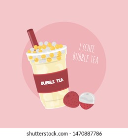 Lynchee Bubble tea or Pearl milk tea vector illustration