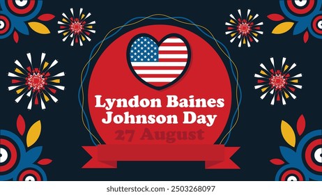 Diseño de Anuncio de Vector de día de Lyndon Baines Johnson con Formas geométricas y colores vibrantes sobre un fondo Horizontal.