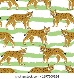 Lynx, animal, fashion vector seamless pattern. Concept for print, cards, wallpaper, wrapping paper 