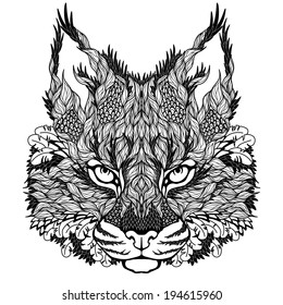 LYNX / Bobcat Head Tattoo. Psychedelic