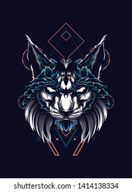 Lynx Cat head with sacred geometry pattern