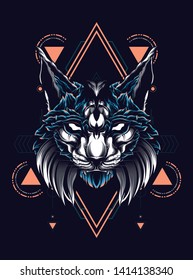 Lynx Cat head with sacred geometry pattern