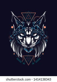 Lynx Cat head with sacred geometry pattern