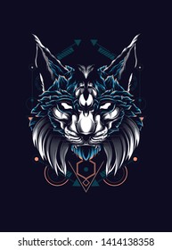 Lynx Cat head with sacred geometry pattern