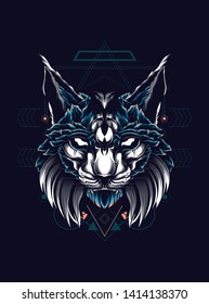 Lynx Cat head with sacred geometry pattern