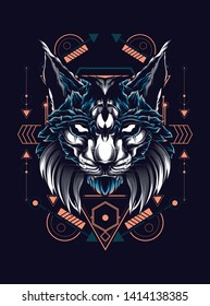 Lynx Cat head with sacred geometry pattern