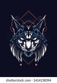 Lynx Cat head with sacred geometry pattern