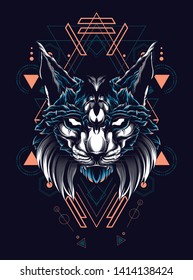 Lynx Cat head with sacred geometry pattern