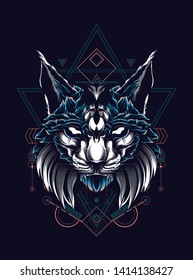 Lynx Cat head with sacred geometry pattern