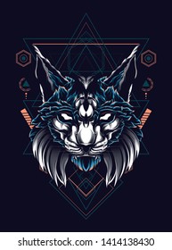 Lynx Cat head with sacred geometry pattern