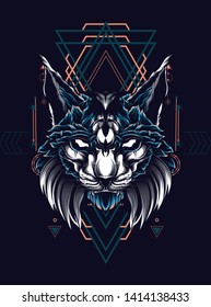 Lynx Cat head with sacred geometry pattern