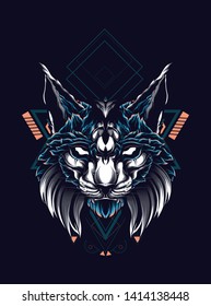 Lynx Cat head with sacred geometry pattern