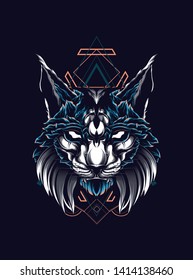 Lynx Cat head with sacred geometry pattern